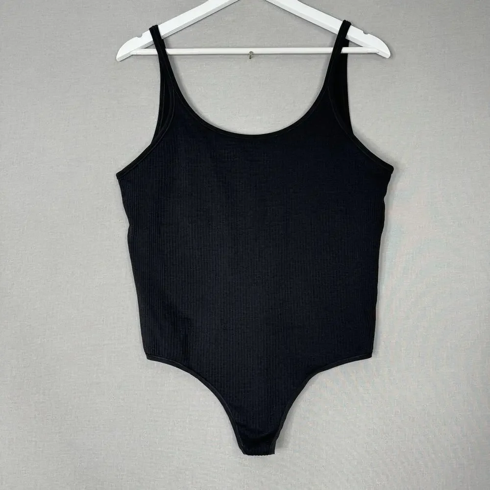 Lululemon Womens Top 12 Black Ebb to Street Bodysuit Rib Thong Back Built in Bra